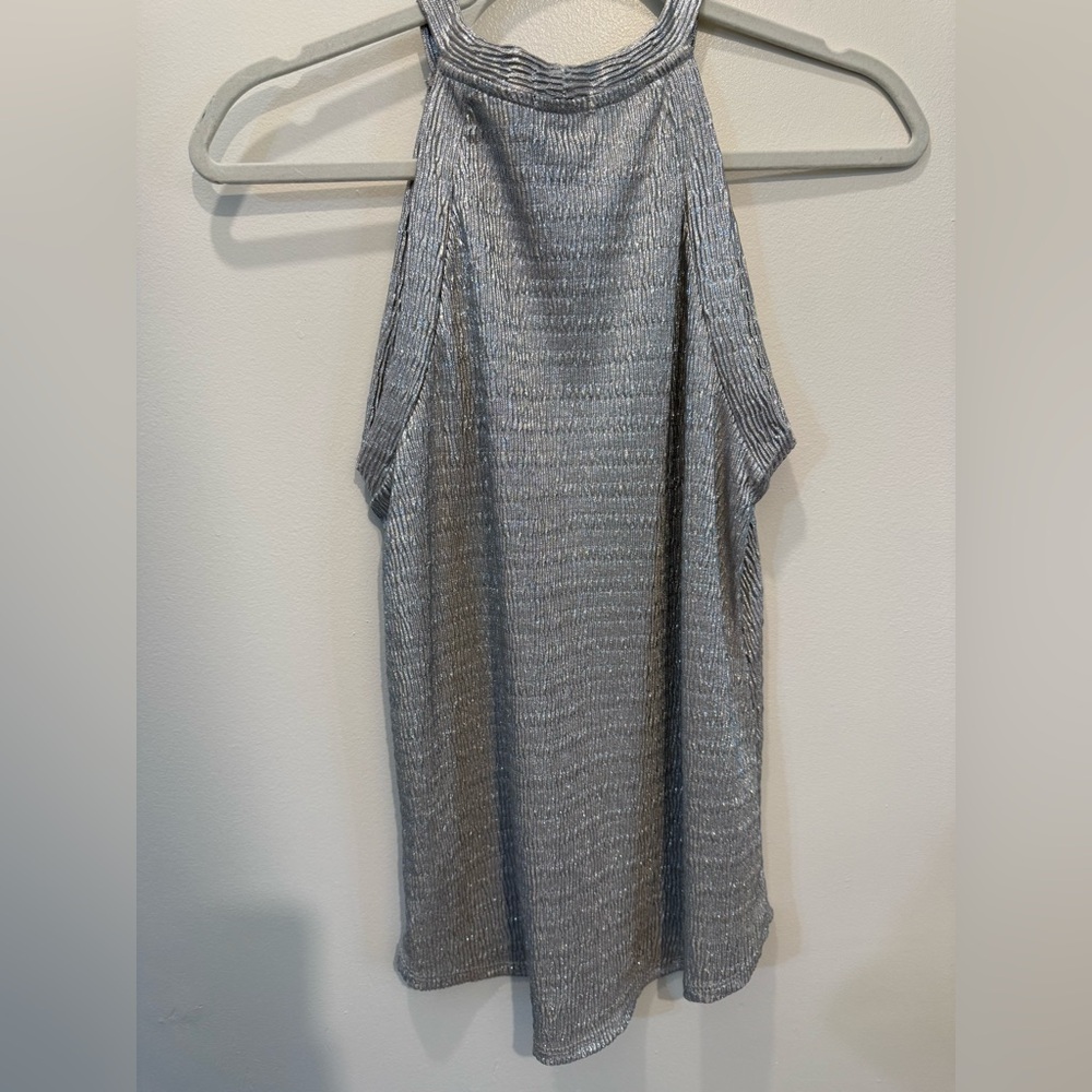 Anthropologie Shimmery Silver Metallic Sleeveless Top